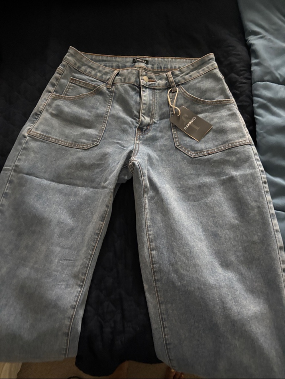 Flamingals High-Rise Wide Leg Jeans in Light Blue
